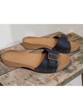 Womens Crocs Navy Slide Sandals With Adjustable Buckles Size W10 Comfortable Cus